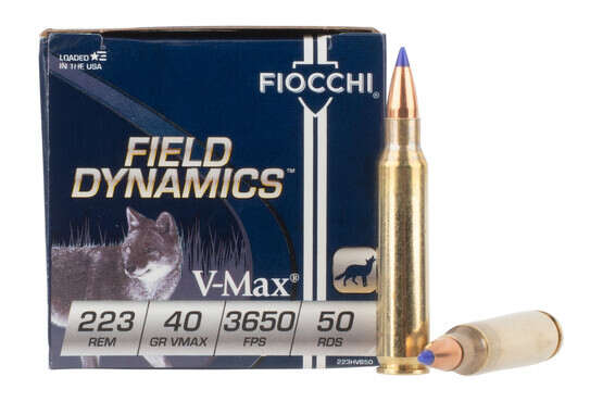 Fiocchi .223 Remington 40gr V-max ammo avaialble in 50-round boxes.